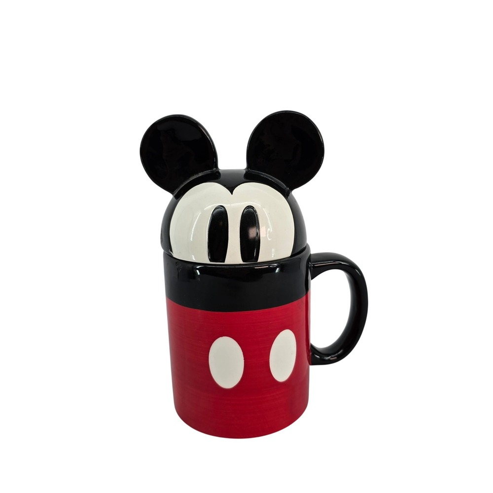 Disney Mickey Mouse Covered Mug with Lid Zrike Brands Red Black Ceramic 4015124